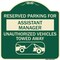 Signmission Reserved Parking for Assistant Manager Unauthorized Vehicles Towed Away Aluminum, A-DES-G-1818-23133 A-DES-G-1818-23133 - alternate 1